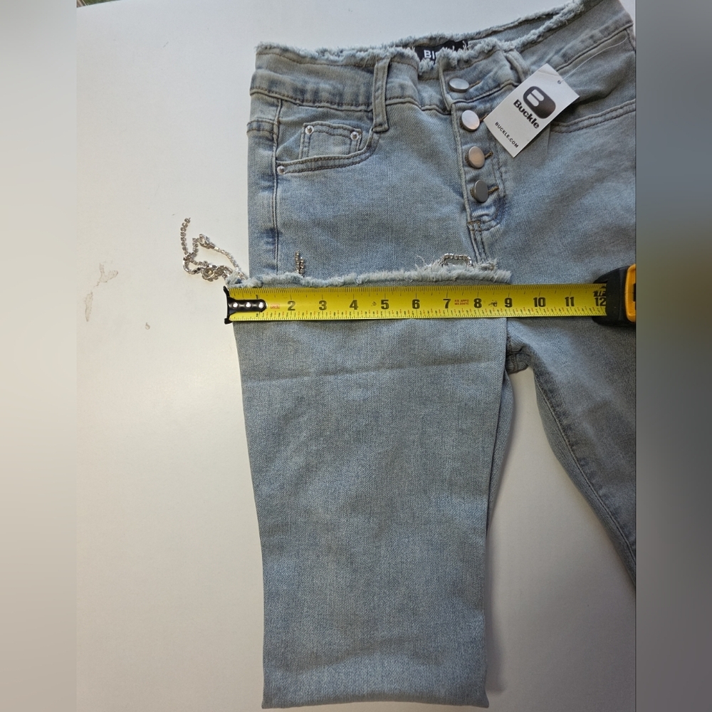 NWT Blue B Collection Rhinestone Fringe Denim Jeans Sz S Cropped High Rise - Picture 11 of 11